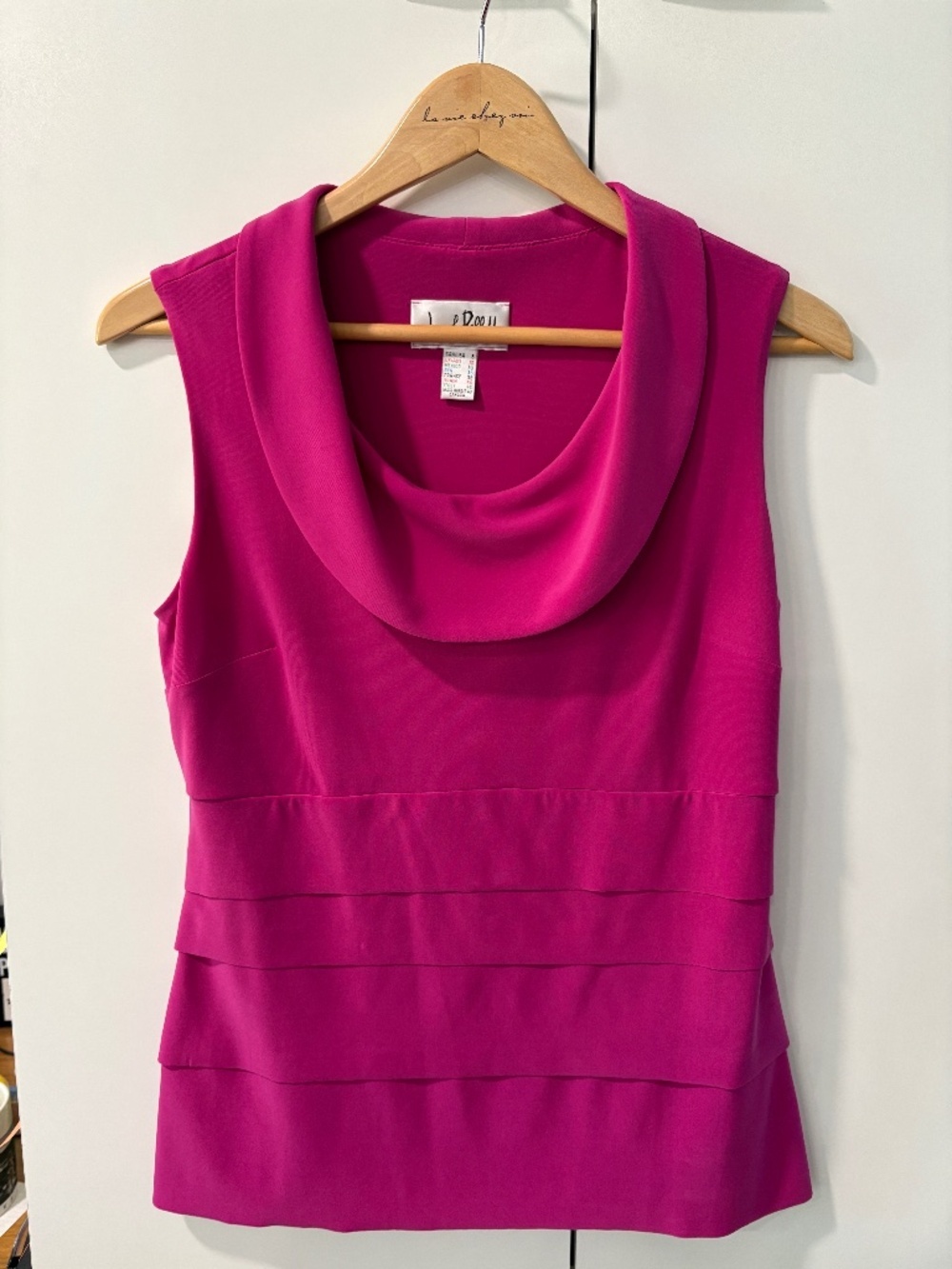 Joseph Ribkoff Magenta Raw Hem Tiered Cowl Neck Sleeveless Top Blouse Size 8
